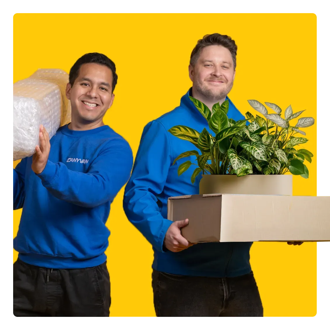 Two man & van delivery team carrying items