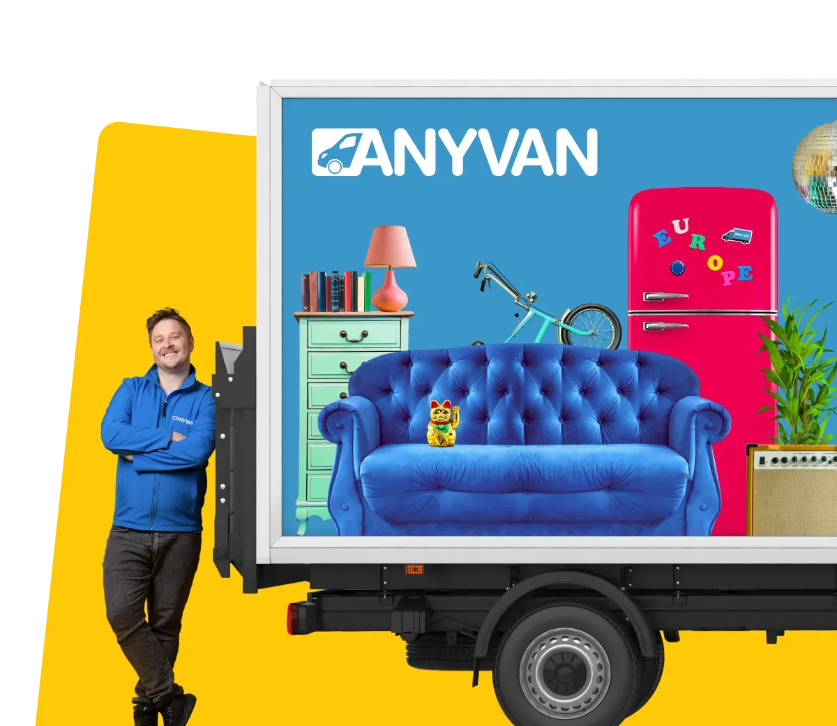 Man and van filled with furniture to be moved to Europe