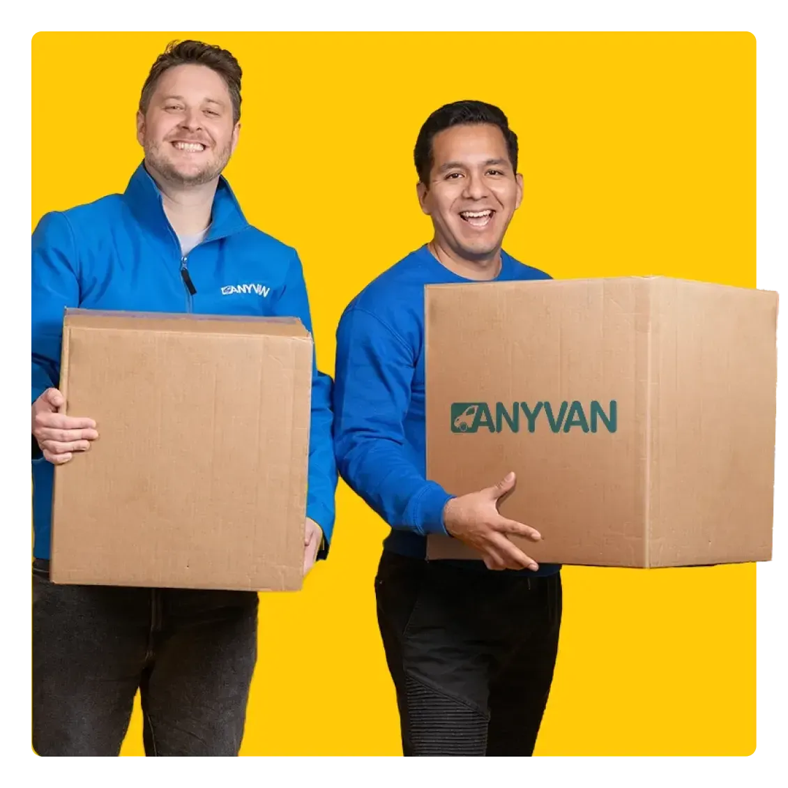 Two Removal experts carrying boxes